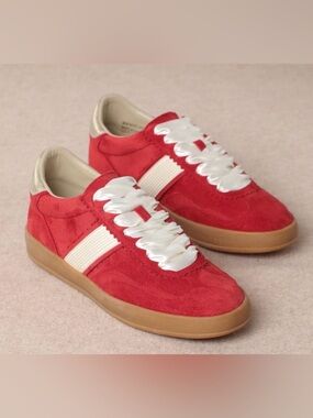 Mi.iM Dixie Red Suede Sneakers with White Stripe and Gum Sole